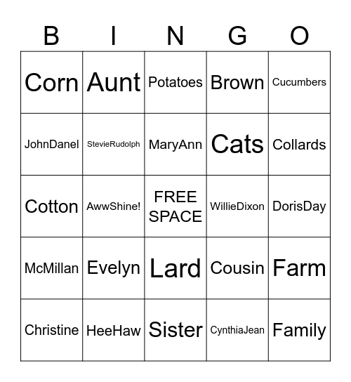 The MCMILLAN Family Bingo Card