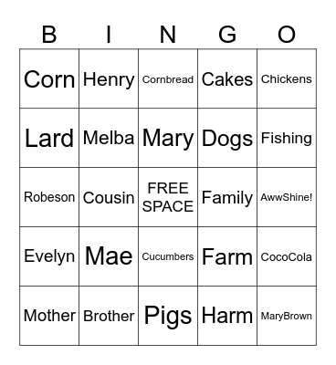 The MCMILLAN Family Bingo Card