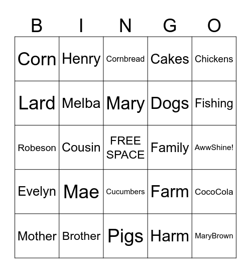 The MCMILLAN Family Bingo Card