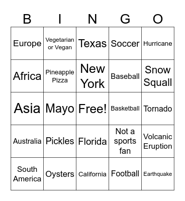 Icebreaker Bingo Card