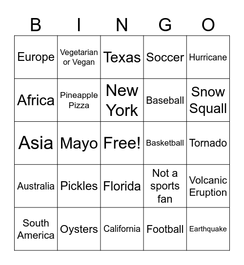 Icebreaker Bingo Card