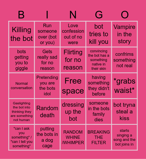 Character AI bingo Card