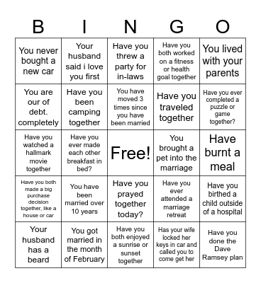 Marraige Conference Bingo Card