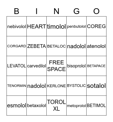 BETA BLOCKERS Bingo Card