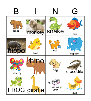 Unit 8 - Animals Bingo Card