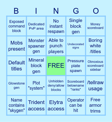 Minecraft Bedrock SkyGen Bingo Card