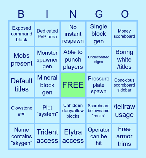Minecraft Bedrock SkyGen Bingo Card