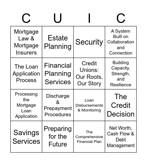 CUIC BINGO Card