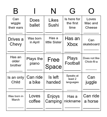 YOUTH HUMAN BINGO Card