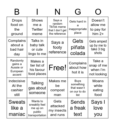 Taco fest trip William Bingo Card