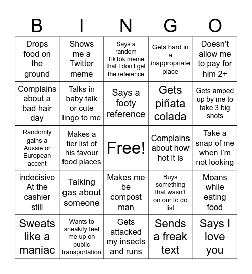 Taco fest trip William Bingo Card