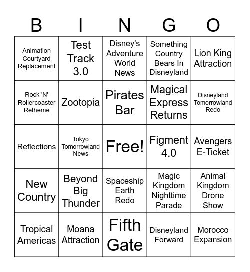 D23 2024 Predictions Bingo Card