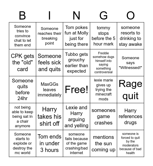 Stream Battle Bingo Card