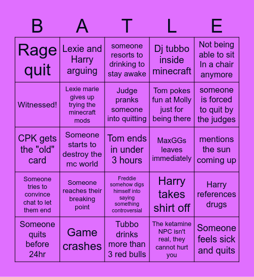 Stream Battle Bingo Card