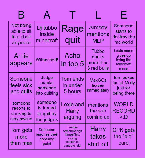 Stream Battle Bingo Card