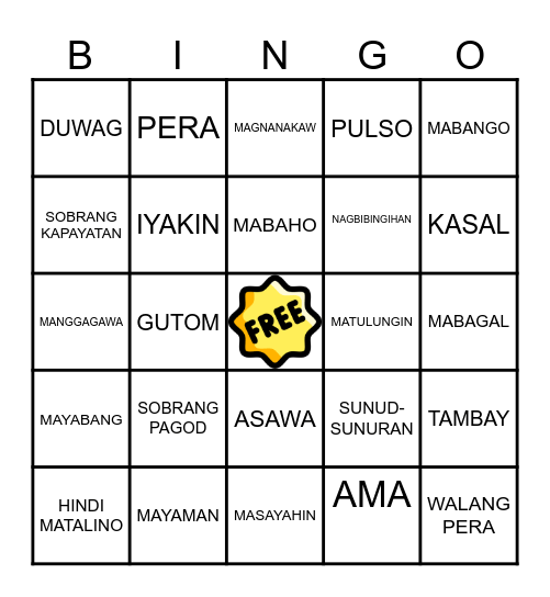 SAWIKAIN BINGO CARD Bingo Card