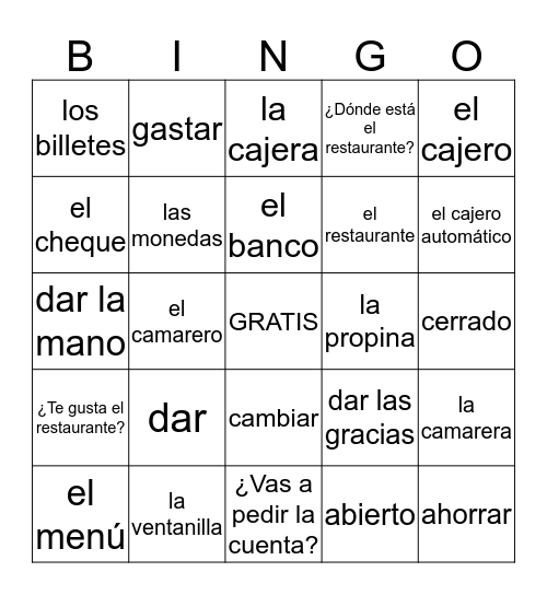 EL BANCO Y EL RESTAURANTE Bingo Card