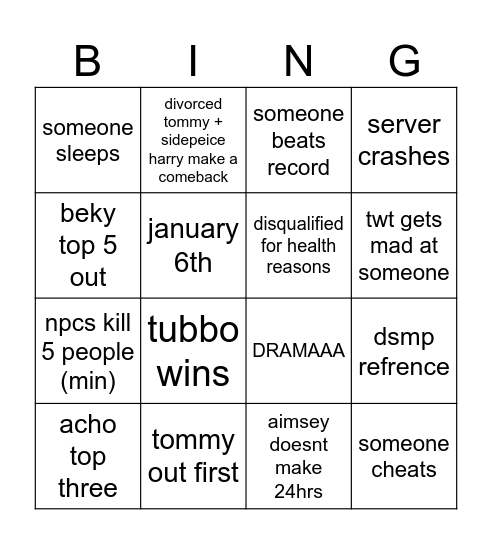 stream battle!!! Bingo Card