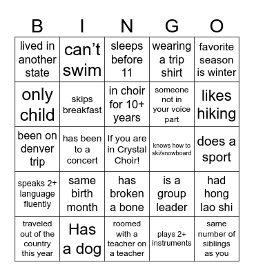 YW Unity Bingo Card