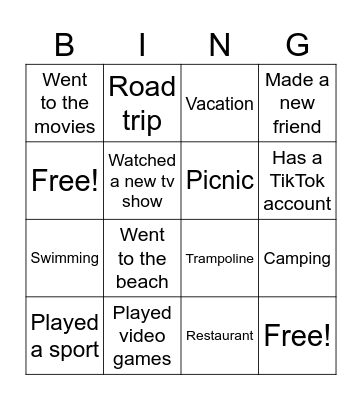 Summer Bingo Card