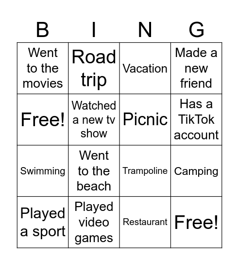 Summer Bingo Card