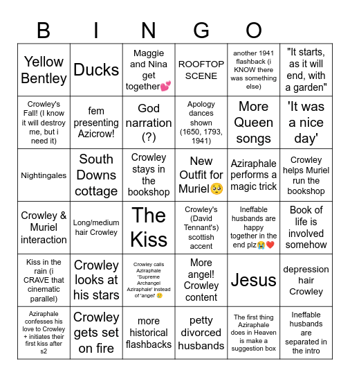 Good Omens Season 3 Bingo Card