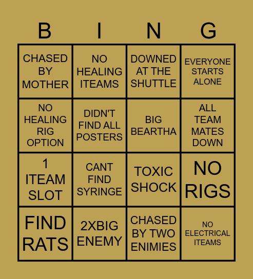 OUTLAST TRAILS Bingo Card