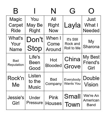 I Love Rock N Roll Bingo Card