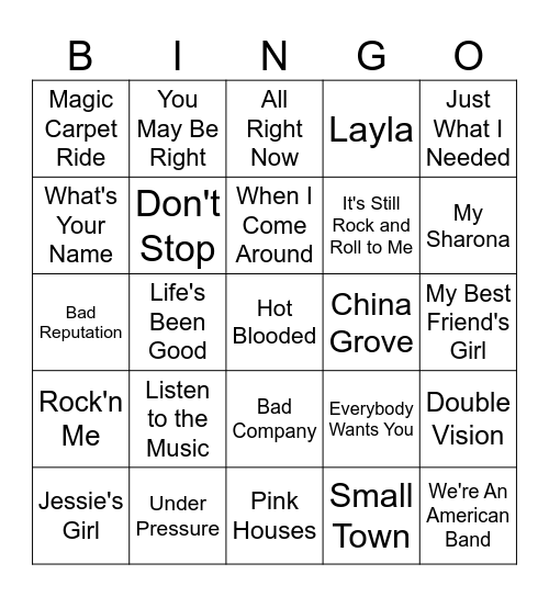 I Love Rock N Roll Bingo Card