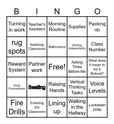 Routines and Procedures Bingo Card