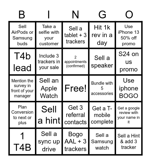 Sales Bingo Card