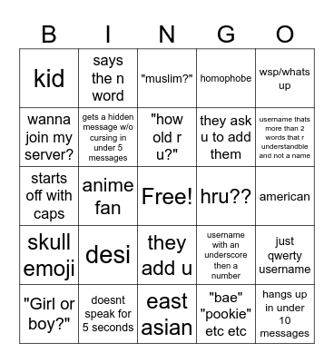 userphone Bingo Card