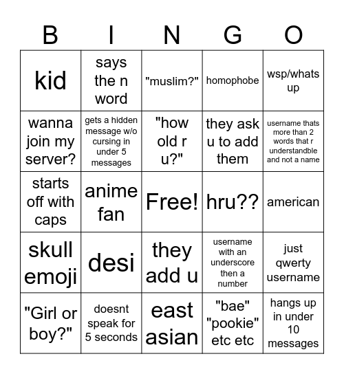 userphone Bingo Card