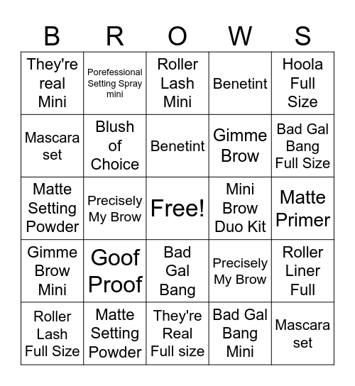 Benefit Bingo Card