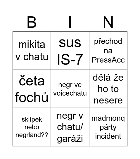 ŽMOLE STREAM SNIPE BINGO Card