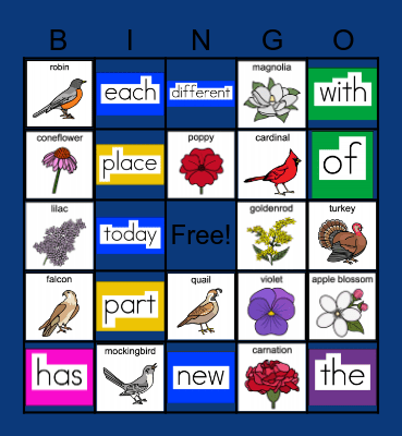 Feb. ULS Sight words and State birds/flowers Bingo Card