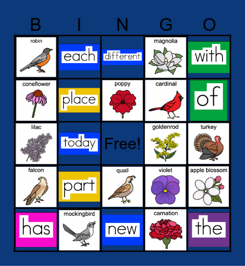 Feb. ULS Sight words and State birds/flowers Bingo Card