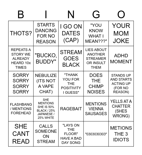 CINNA STREAM BINGO Card