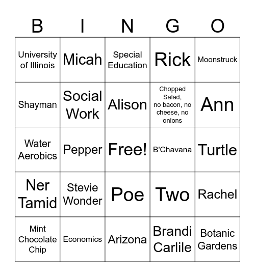 Maureen's 70th Birthday Bingo Card