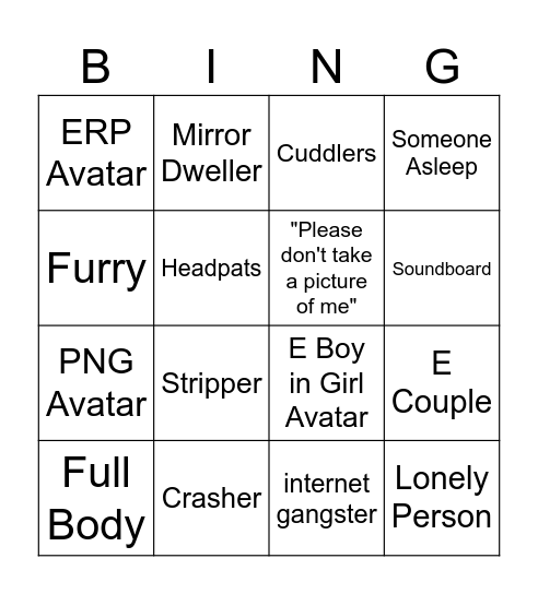 Vr Chat Bingo Card