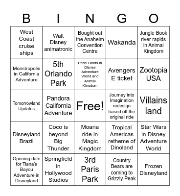 D23 2024 Bingo Card