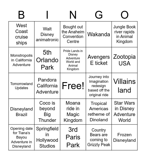 D23 2024 Bingo Card