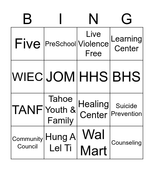 Back To School Night 2016 Bingo Card