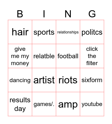 Untitled Bingo Card