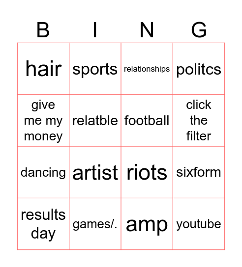 Untitled Bingo Card