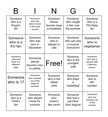 Getting to Know You Bingo Card