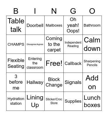 Procedure Bingo Card