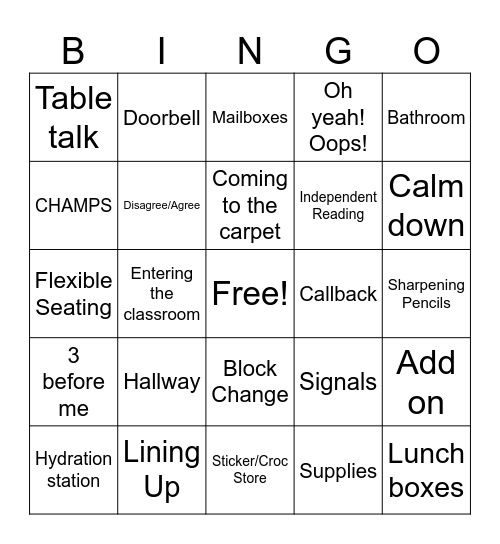 Procedure Bingo Card