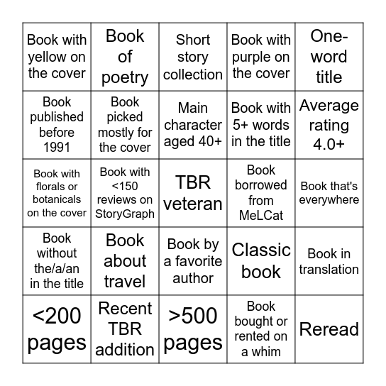 Fall Reading Bingo Card