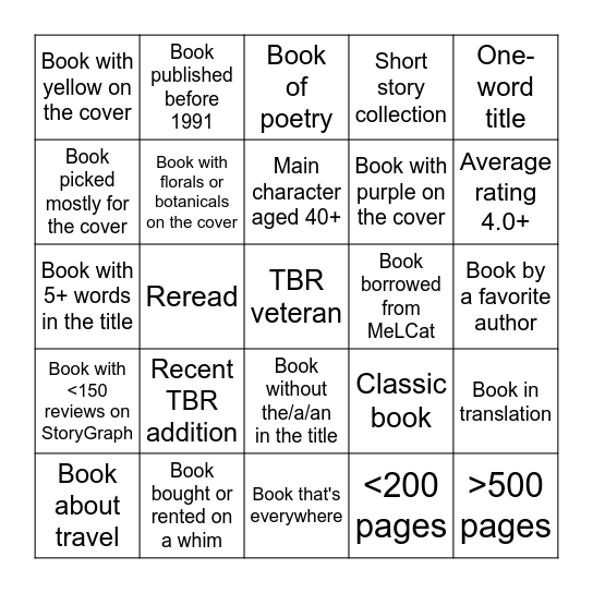 Fall Reading Bingo Card